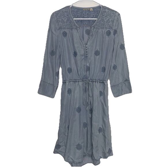 Anthropologie Holding Horses Dress Size XS Blue Chambray Plumage Embroidery READ - Picture 2 of 14